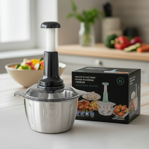 Multi-Function Hand-Pushing Vegetable Grater & Manual Food Processor (2L Metal Body)